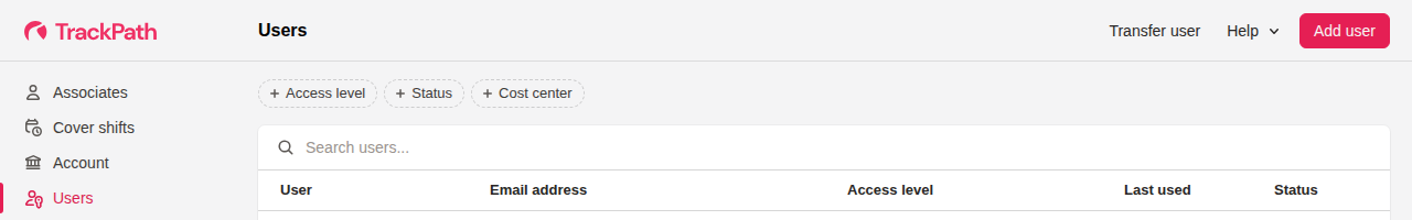 Users page with the Add user button at the top right