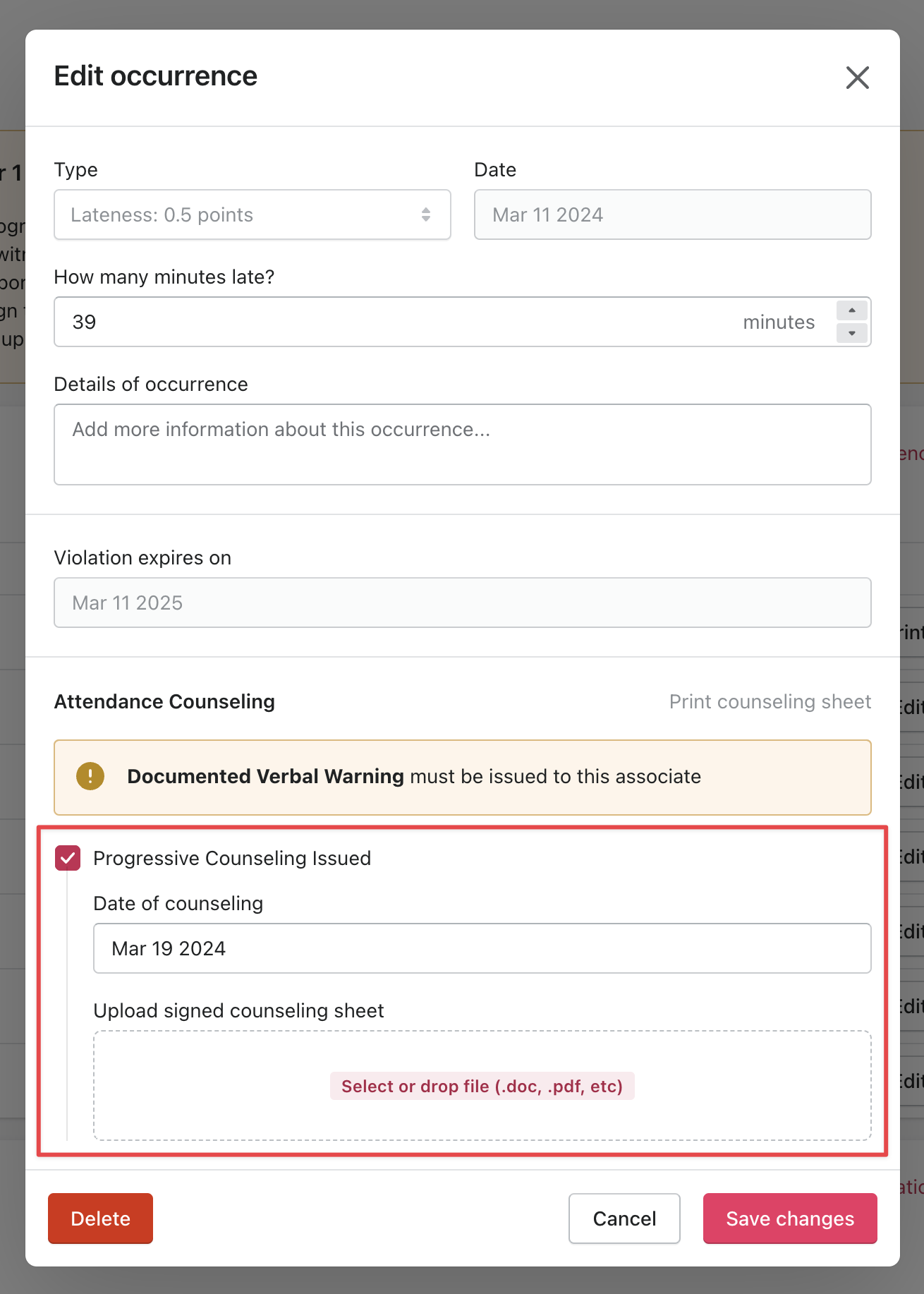 Upload counseling documentation